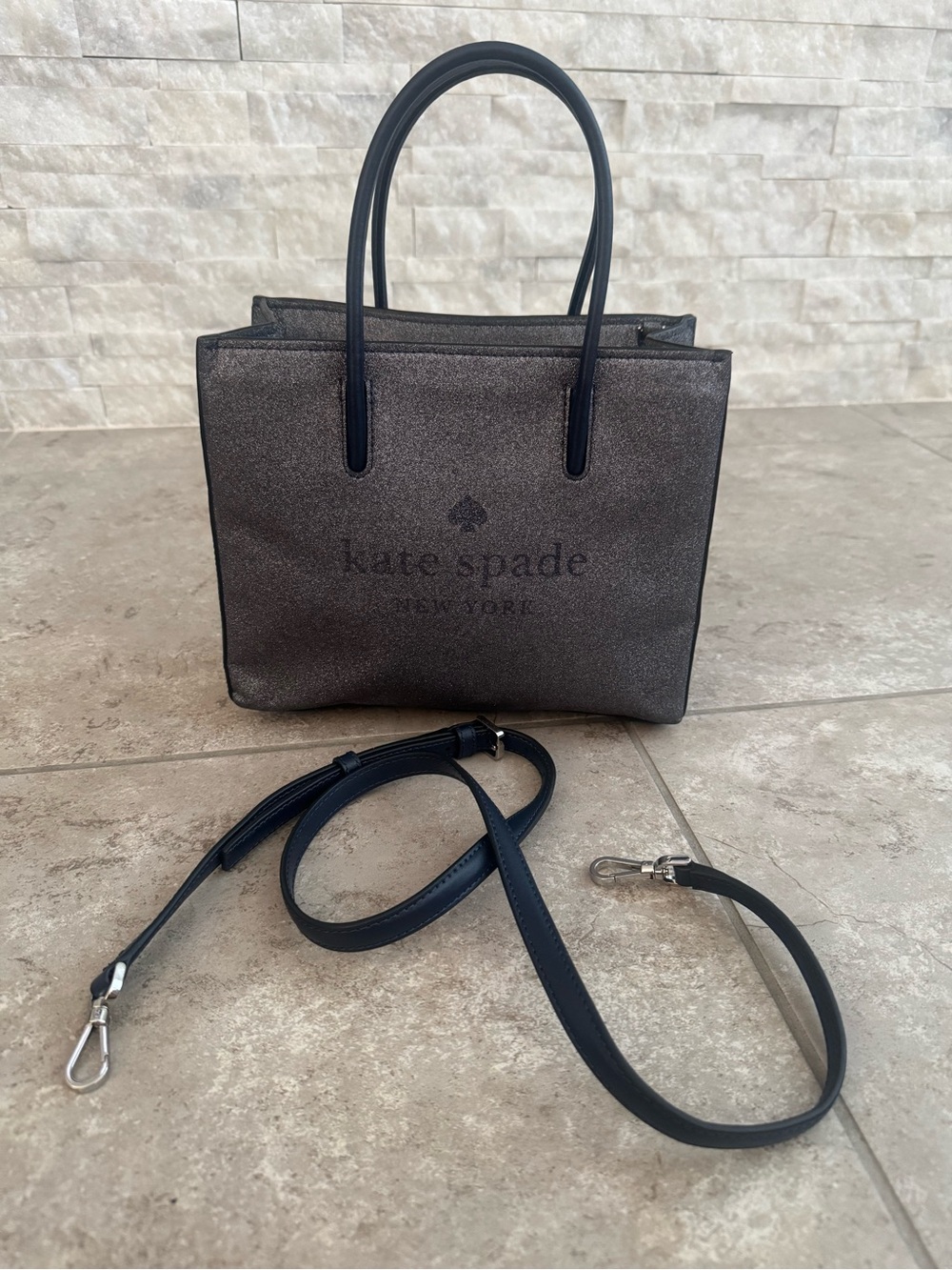 kate spade NY Glitter shopper with detachable strap